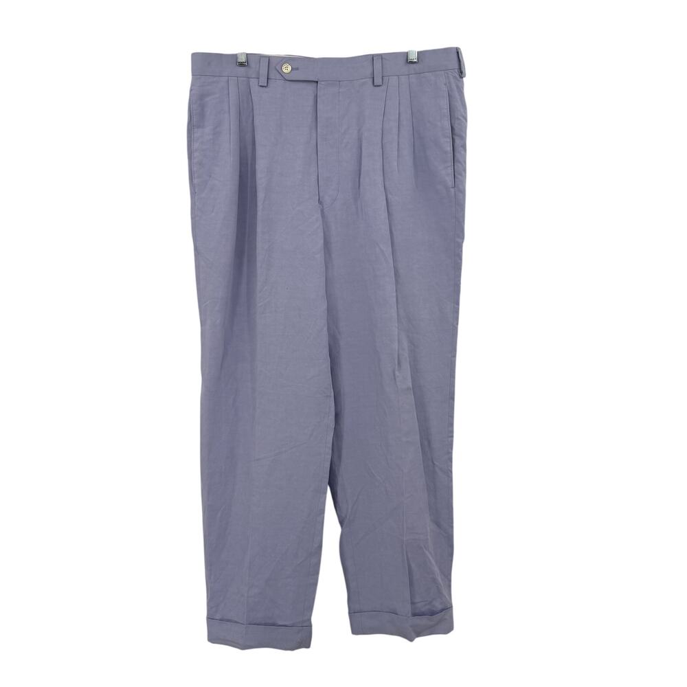 Samuelsohn Size 36 Reg Blue Linen Silk Dress Pants Woven in Italy Made in Canada